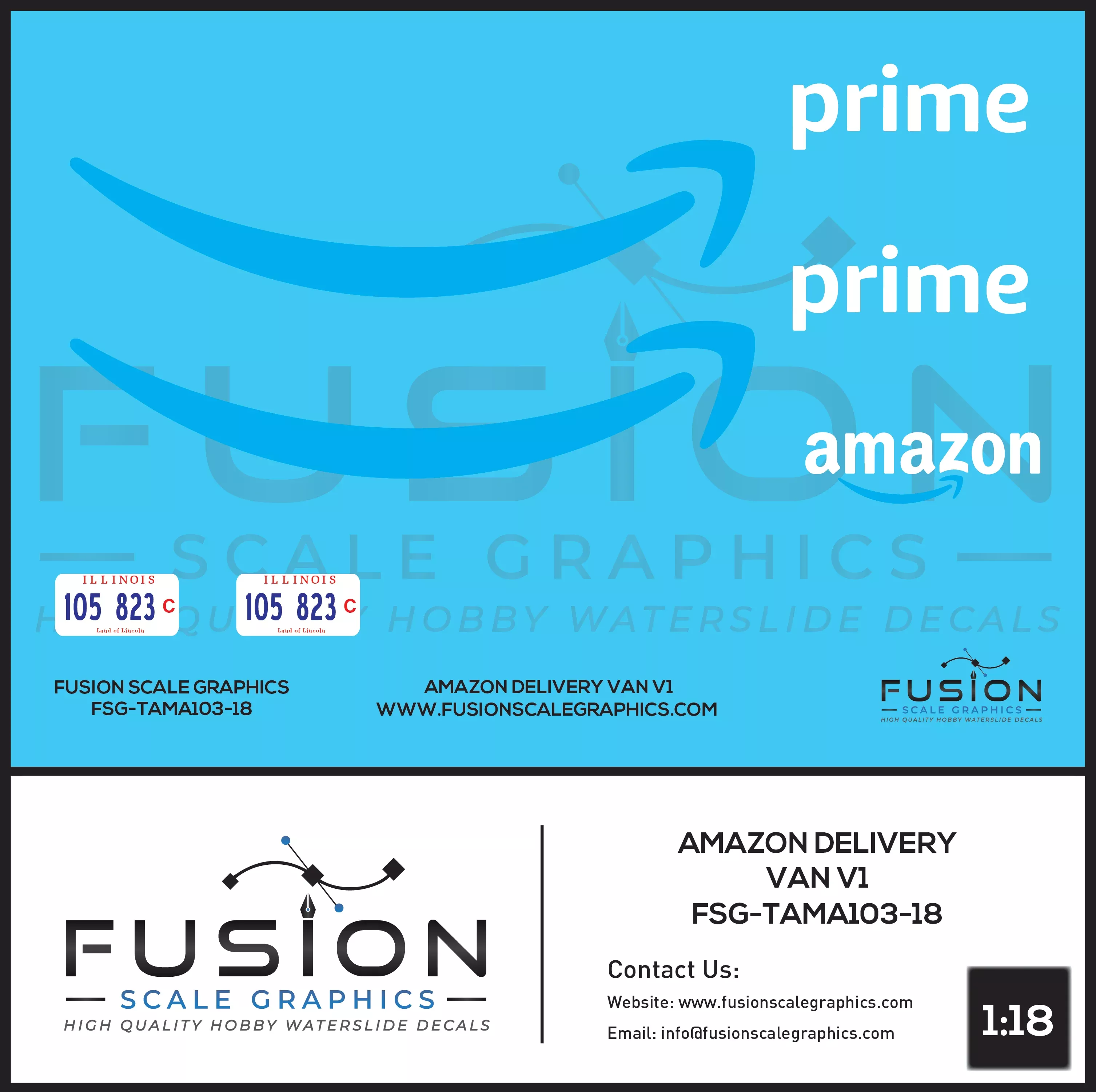1-18-scale-amazon-delivery-van-decal-set-v1 1:18 Scale Amazon Delivery Van Decal Set V1
