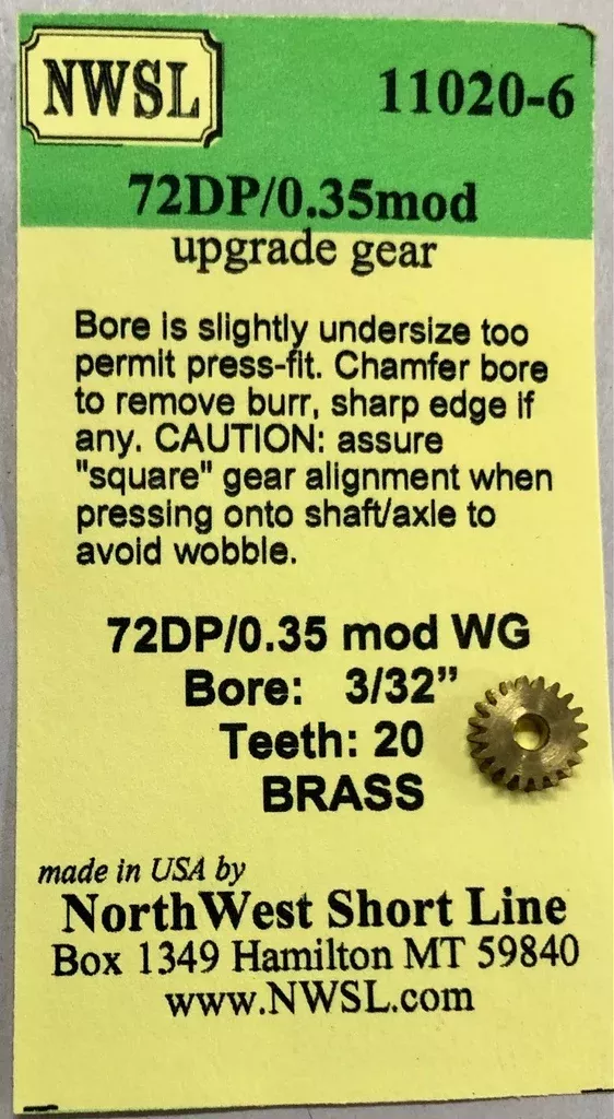 11020-6nwsl-72dp-0-35mod-wg-20-teeth-upgrade-brass-gear-ho-11020-6 11020-6NWSL 72DP/0.35mod WG 20 Teeth upgrade brass gear HO#11020-6 **