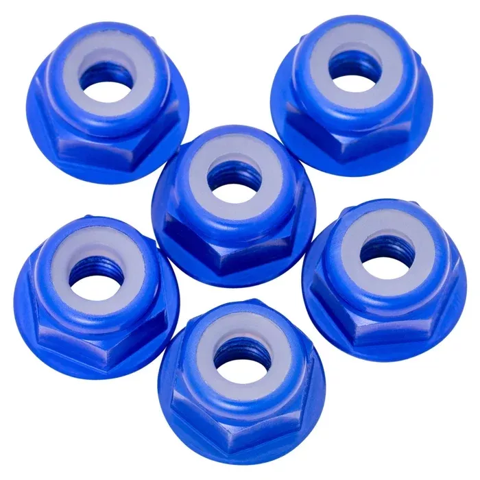 1UP Racing 7075 Aluminum M3 Flanged Locknuts – Dark Blue Anodized – 6-Pack (870103)