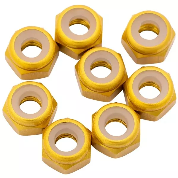 1UP Racing 7075 Aluminum M3 Locknuts – Gold Anodized – 8-Pack (870702)