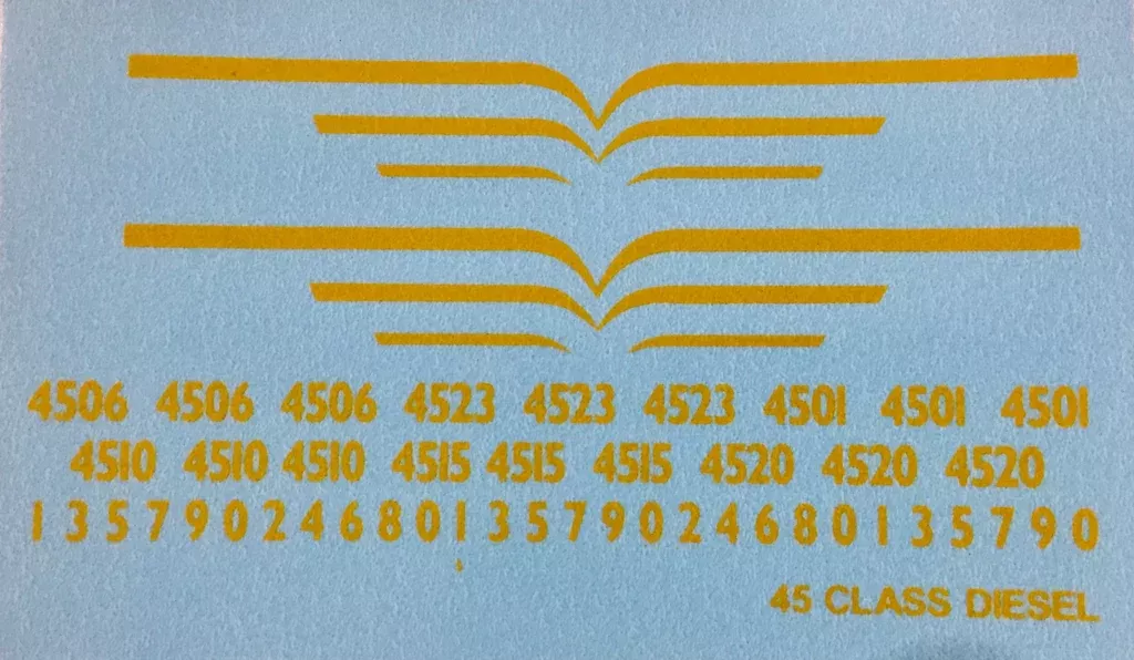 45 class Ozzy Decals: LOCOMOTIVE 45 CLASS YELLOW LININGS FOR INDIAN RED BODY #CHSK02.