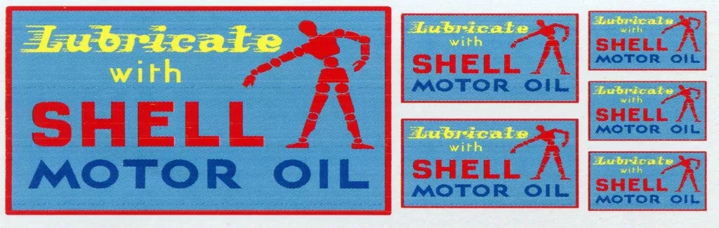 gvs-005-lubricate-with-shell-motor-oil-gwydir-ozzy-decals-3-sizes-to-suit-all-sc GVS 005 Lubricate with Shell Motor Oil Gwydir Ozzy Decals:- 3 Sizes to suit all scales.Heritage Billboard Decals