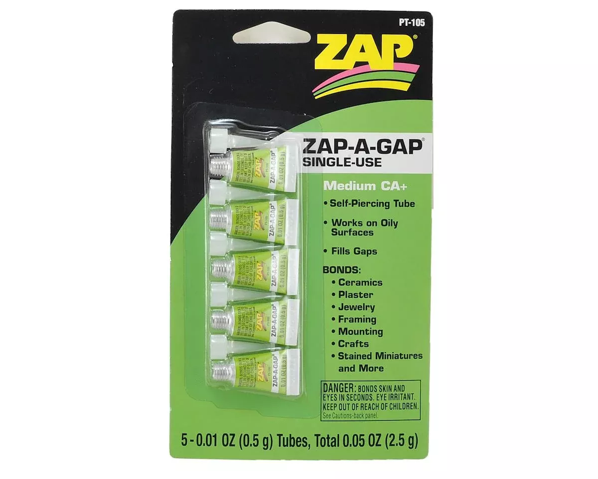 zap-glue-zap-gap-ca-single-use-tubes-5-pack-card-pt-105 ZAP Glue Zap-A-Gap CA+ Single-Use Tubes – 5 Pack Card (PT-105)